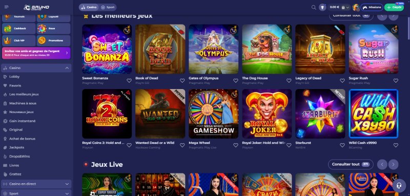 jouez sur de célèbres casino en direct comme bruno casino