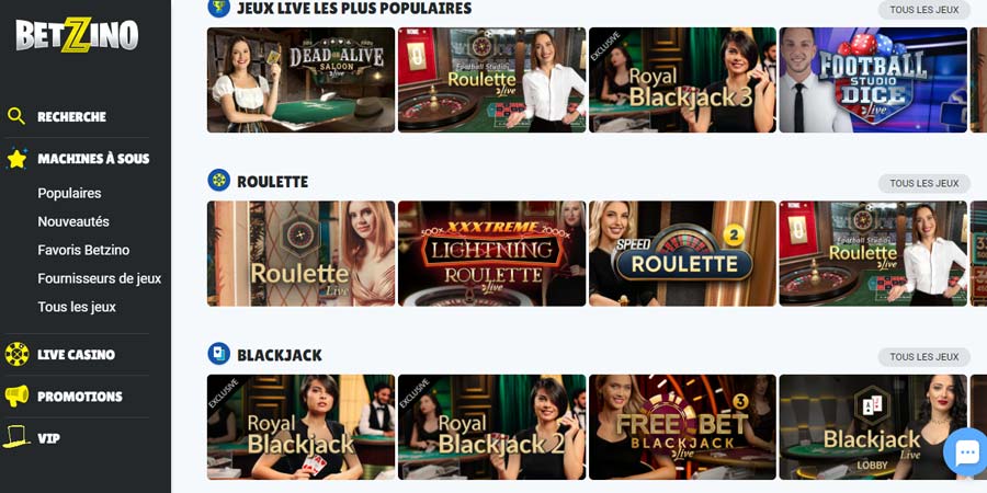 betzino casino possède une sélection de jeux de table