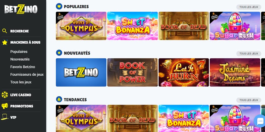 betzino dispose de célèbres machines à sous
