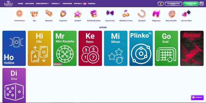 slots palace les mini-jeux proposés par spribe