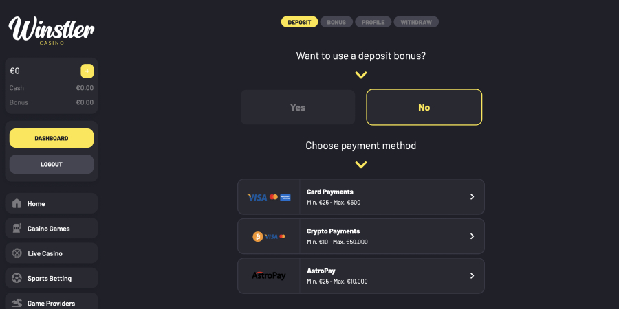 déposez votre argent sur winstler casino via différentes méthodes de paiement