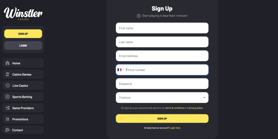 inscription winstler casino étape 3