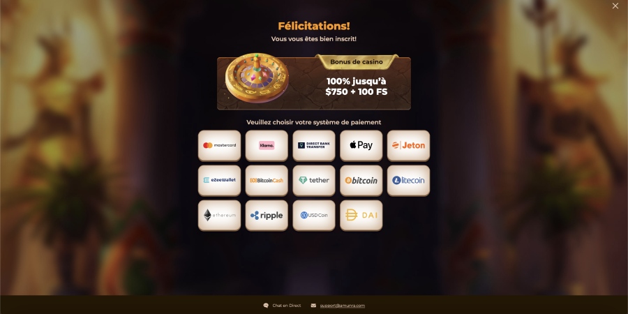 dépôt sur AmunRa Casino