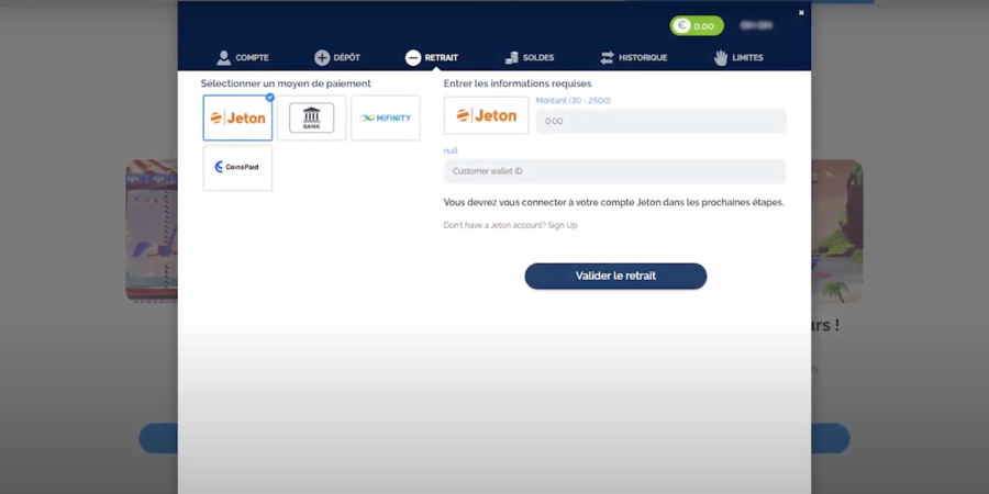 retrait d'argent sur azur casino