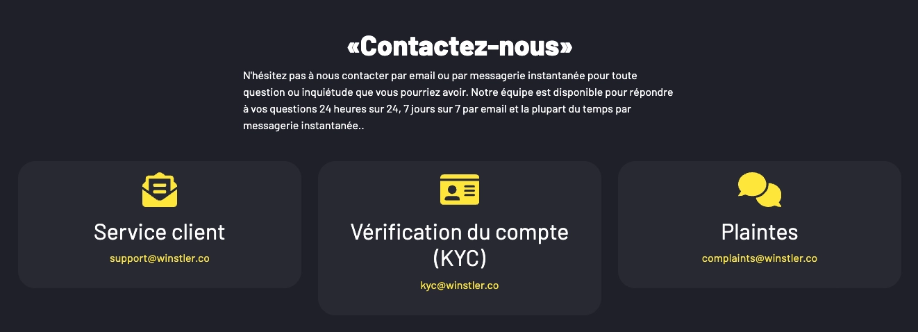 Information de contact sur Winstler Casino