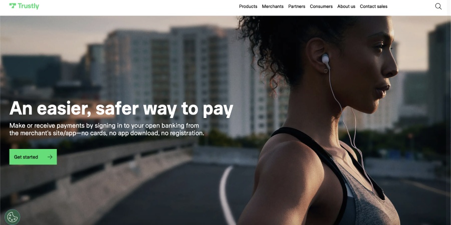 Capture d'écran de la page d'accueil Trustly
