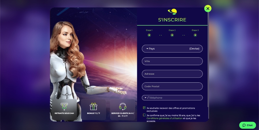 formulaire étape 3 space fortuna casino