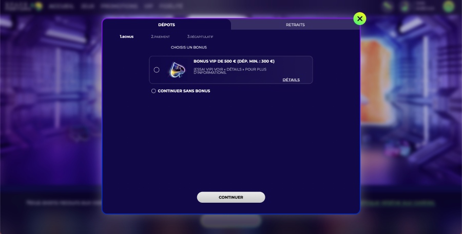 premier dépôt space fortuna