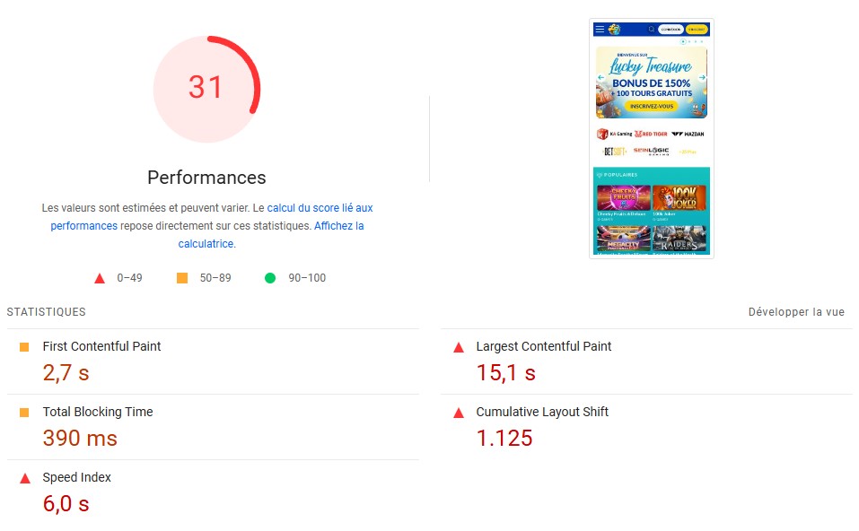 performances mobiles lucky treasure casino