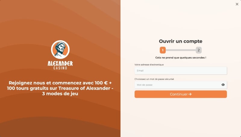 inscription alexander casino étape 3
