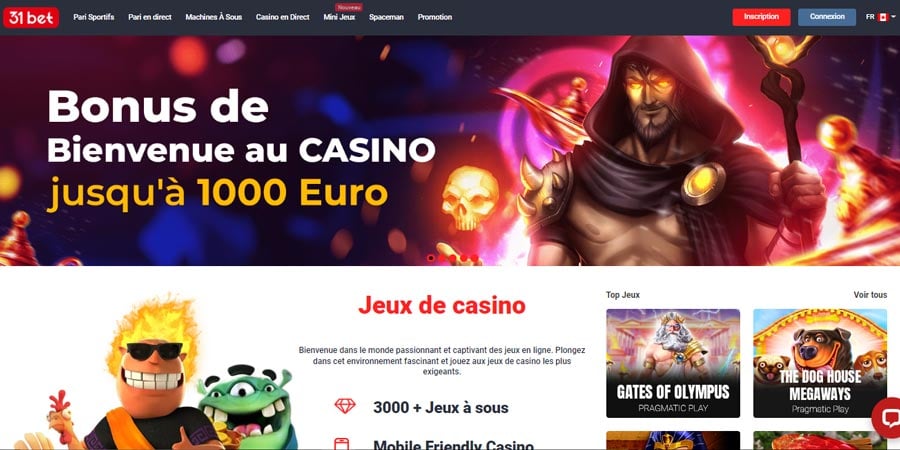 inscrivez-vous et obtenez un bonus allant jusqu'à 1 000 € 31bets