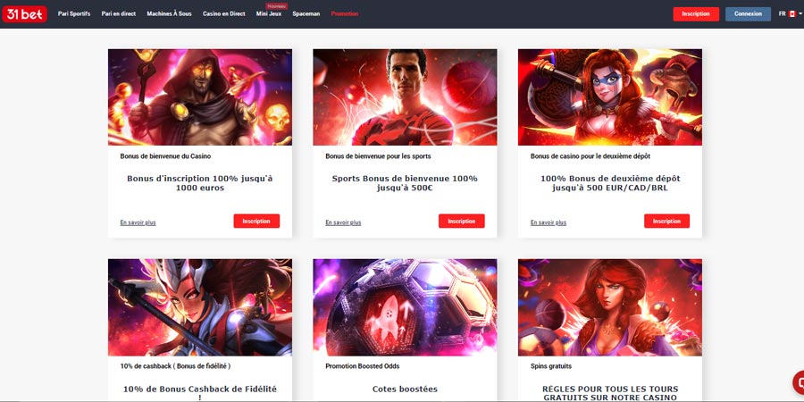 les promotions ne sont pas rares sur 31bets casino