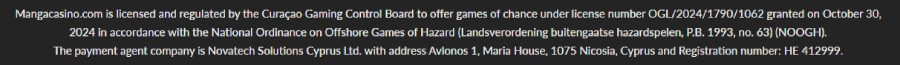 Licence de casino sur Manga Casino