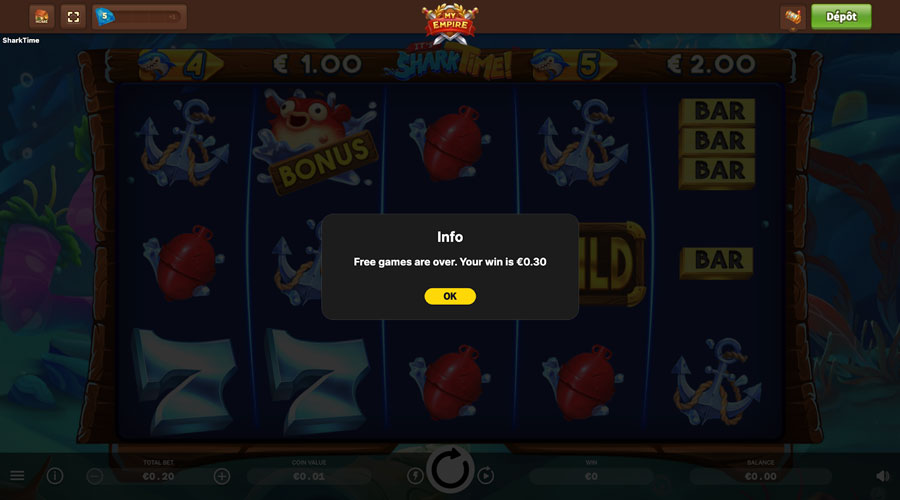 mon gain sur la slot it's shark time my empire casino