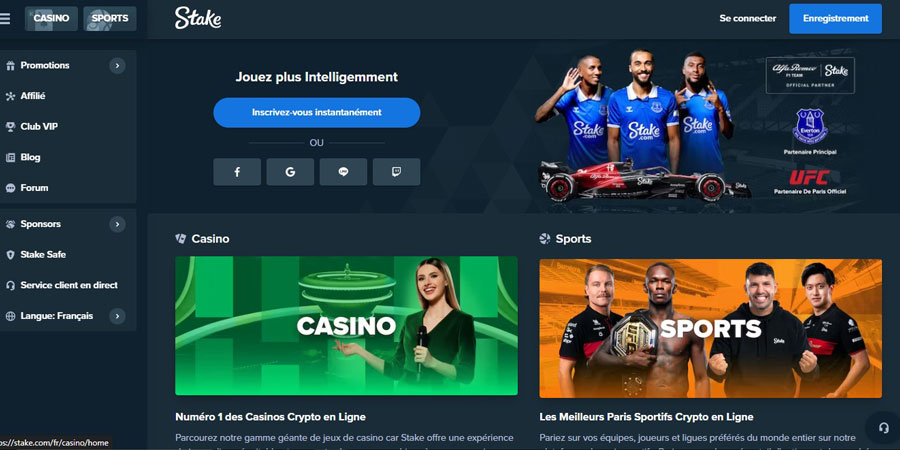 capture decran daccueil stake casino