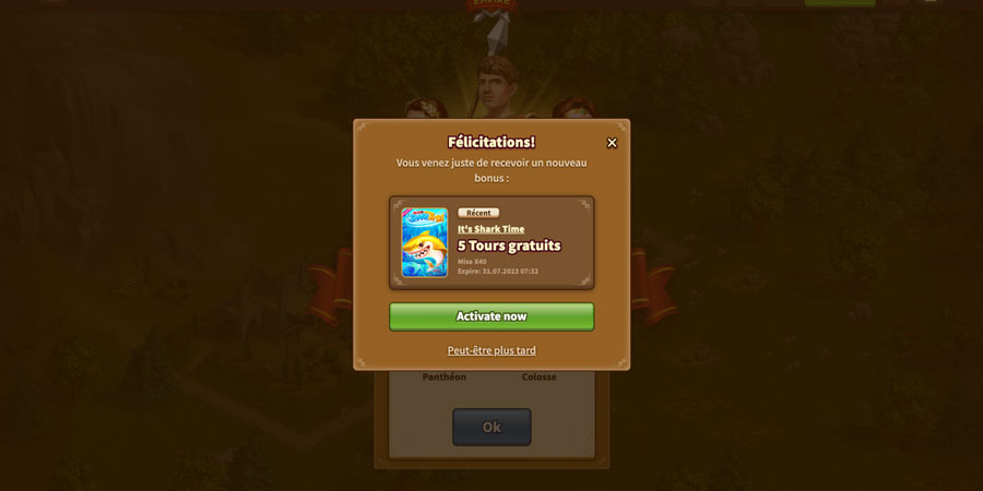 j'obtiens 5 free spins que je vais utiliser sur la slot it’s shark time my empire casino