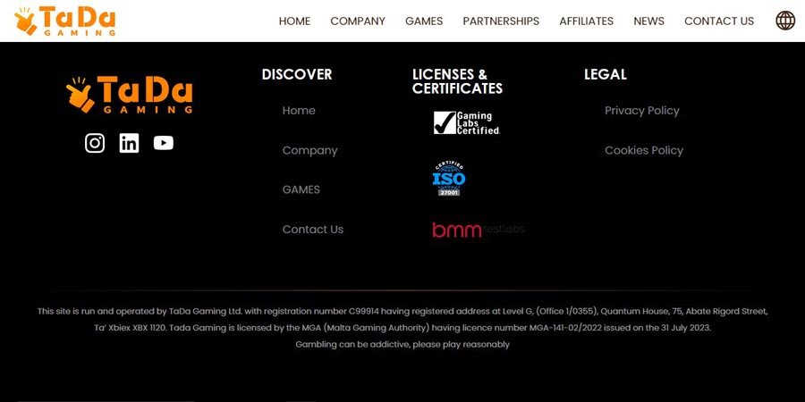 La licence de TaDa Gaming