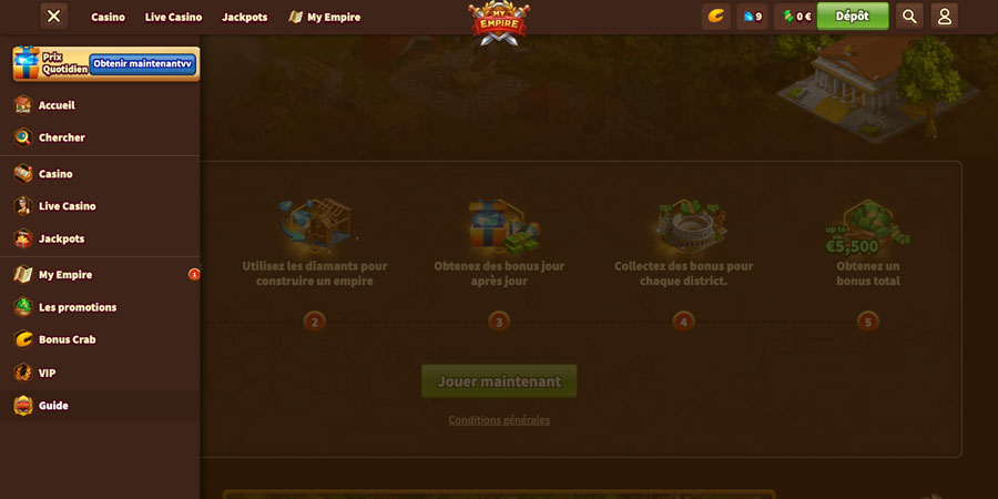 section guide du casino my empire