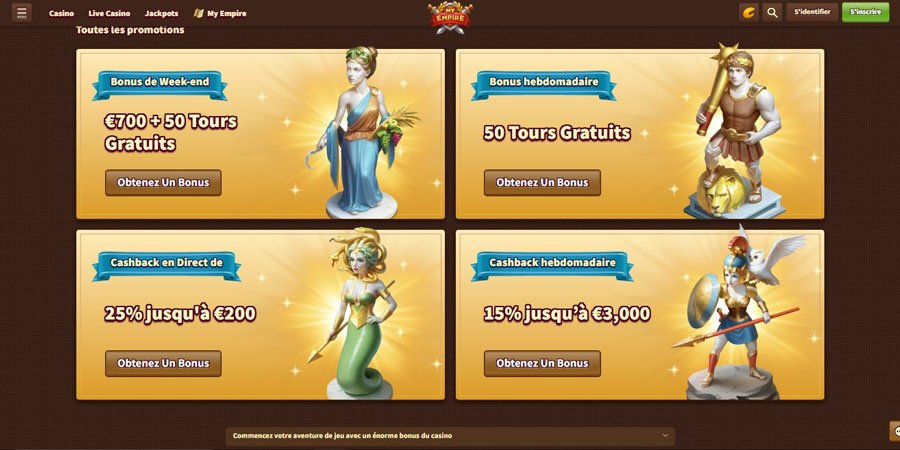 les promotions ne sont pas rares sur sur my empire casino