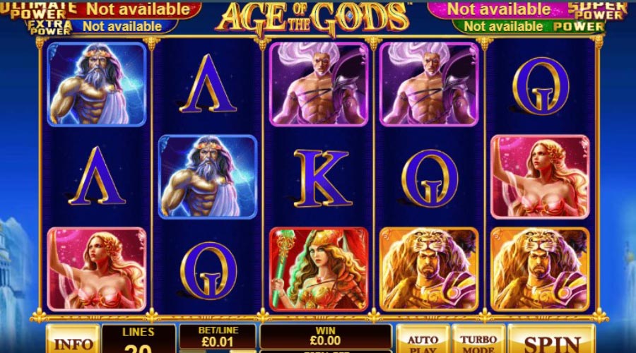 Écran de jeu sur Age of Gods de Playtech