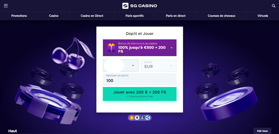 Page d'accueil de SG Casino
