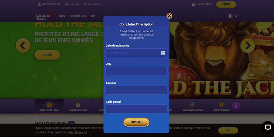 Inscription sur Cazino Stars : Étape 3