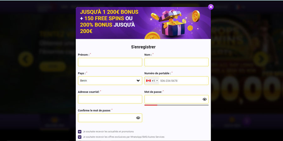 Inscription sur cazino stars : Etape 2