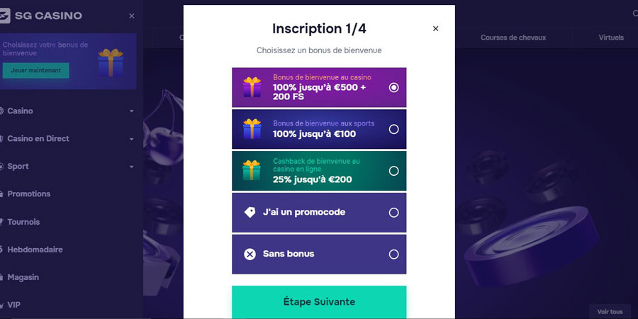Etape 2 inscription SG Casino