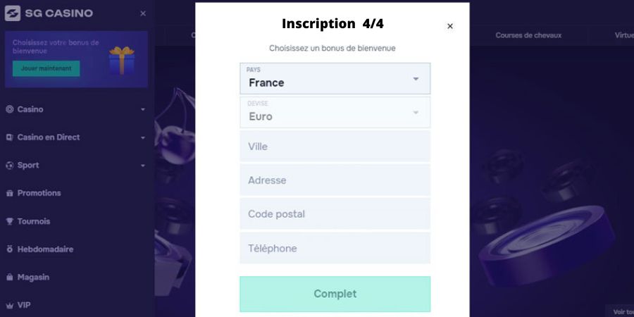 Inscription étape 4 SG Casino