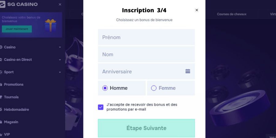 Inscription étape 5 SG Casino