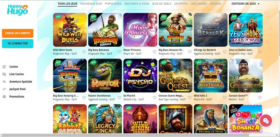 Happy Hugo Casino dispose d'une ludothèque assez séduisante