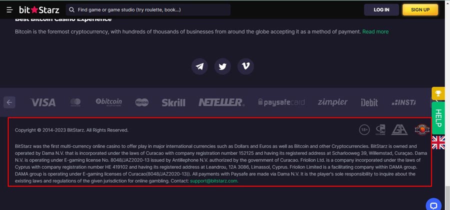 La licence de Bitstarz Casino