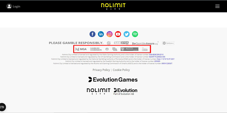 Capture d'écran licence Nolimit City