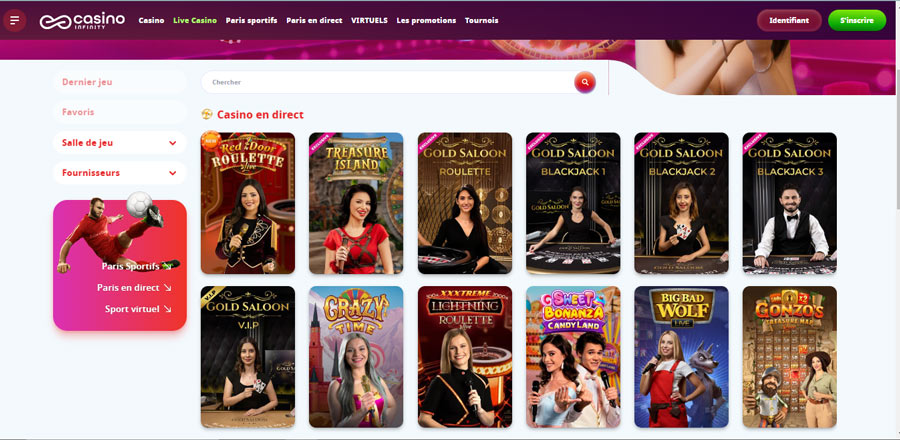 jeux live sur casino infinity