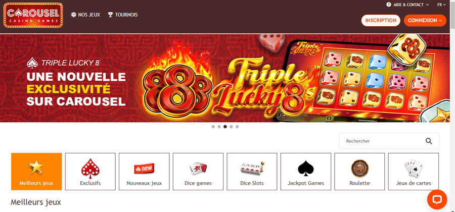 page d'accueil carousel casino