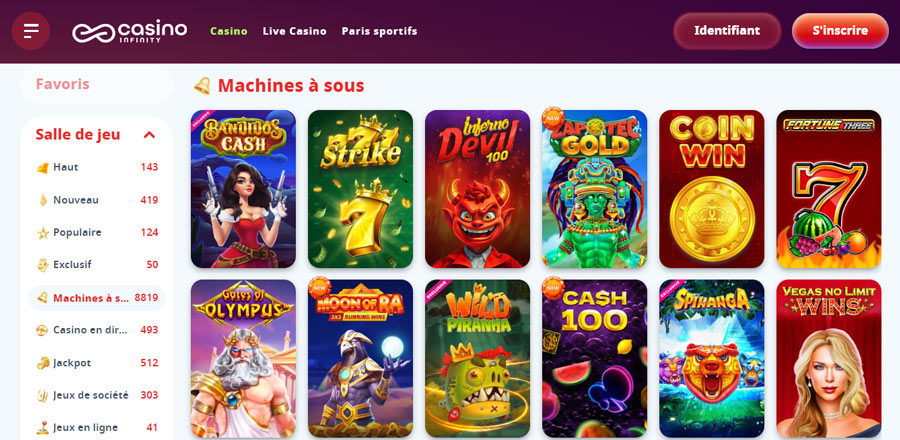 machines à sous sur casino infinity