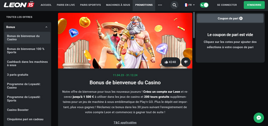 une offre de bienvenue généreuse leon bet