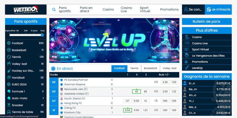 inscription sur wettigo casino étape 1"