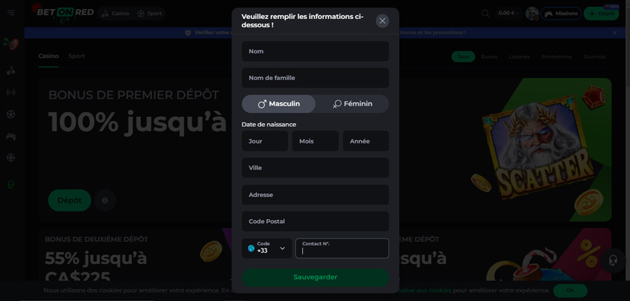 Capture d'écran inscription étape 3 BetOnRed