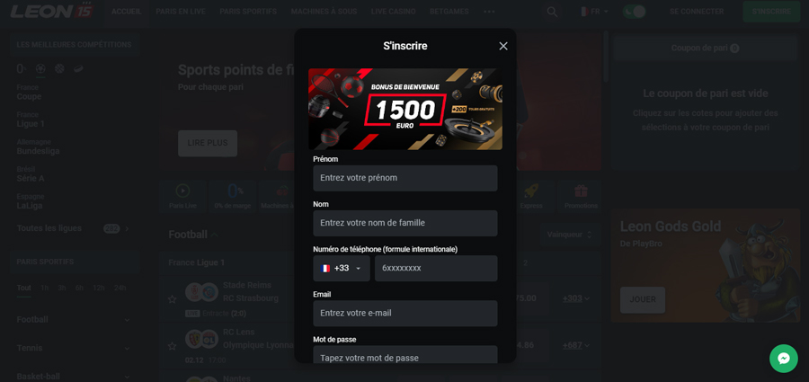 inscription sur leonbet étape 2
