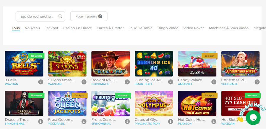 Capture d'écran des jeux sur Wolfy Casino