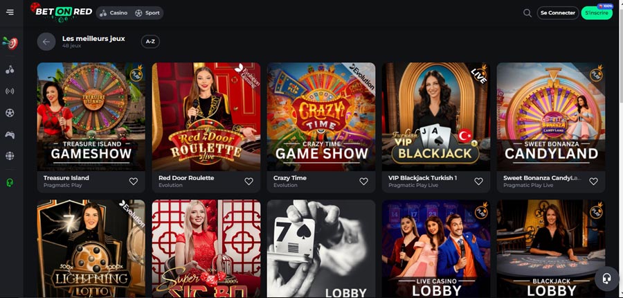Capture d'écran des jeux de live casino sur BetOnRed