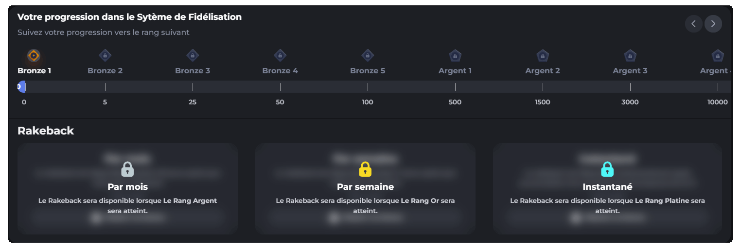 Capture d'écran progression VIP BetOnRed