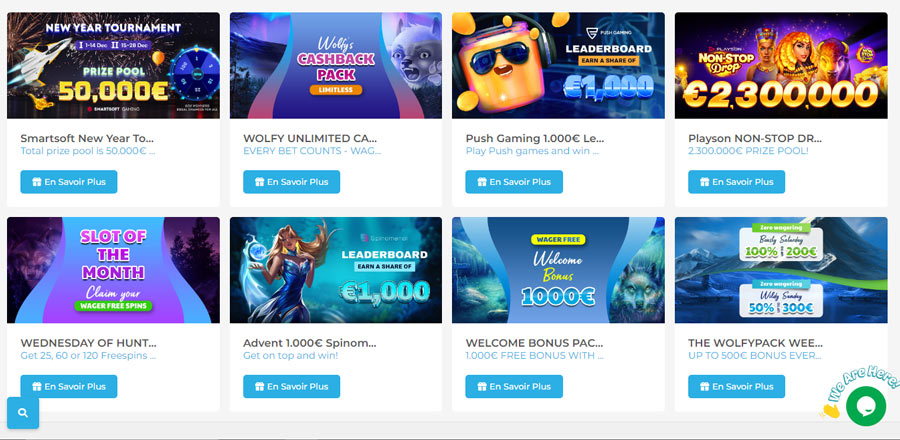 Capture d'écran promotions Wolfy Casino