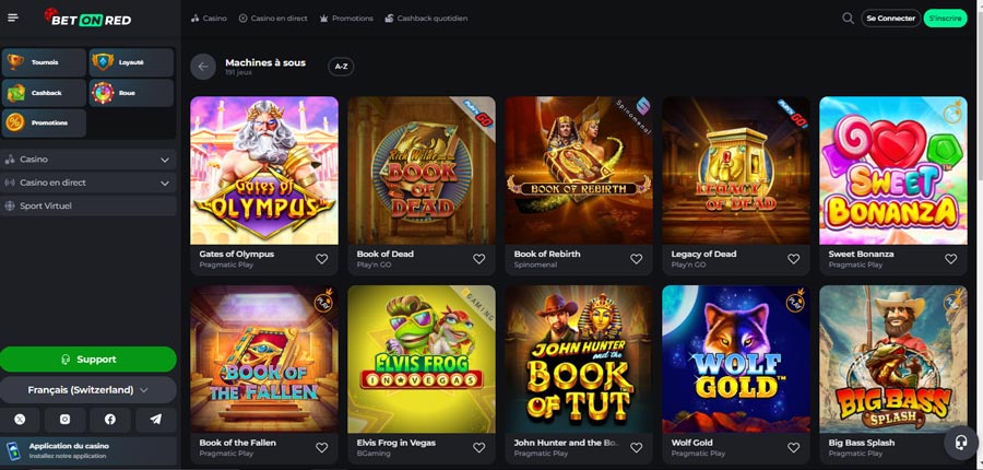 Capture d'écran des slots de BetOnRed