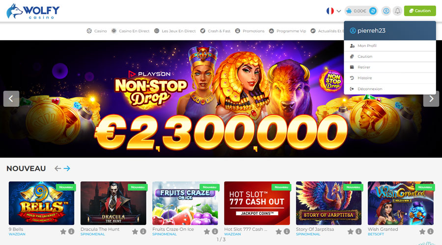 Capture d'écran vérification du compte étape 2 sur Wolfy Casino
