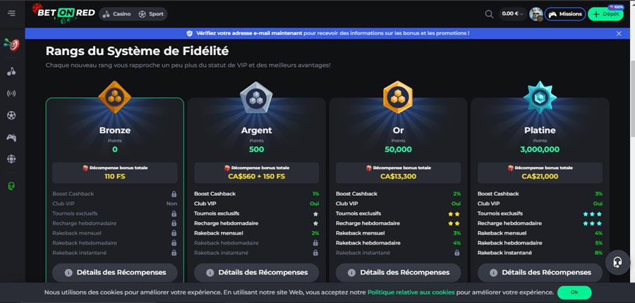 Capture d'écran VIP BetOnRed