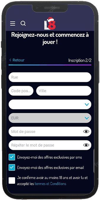 inscription lucky8 sur android étape3
