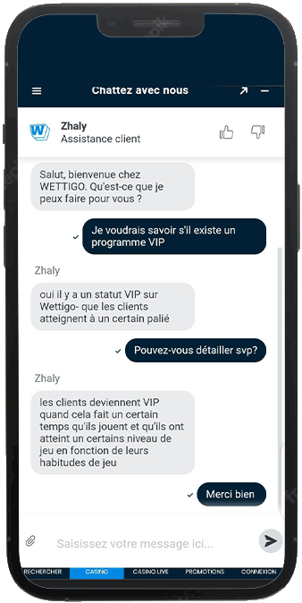 support client wettigo casino
