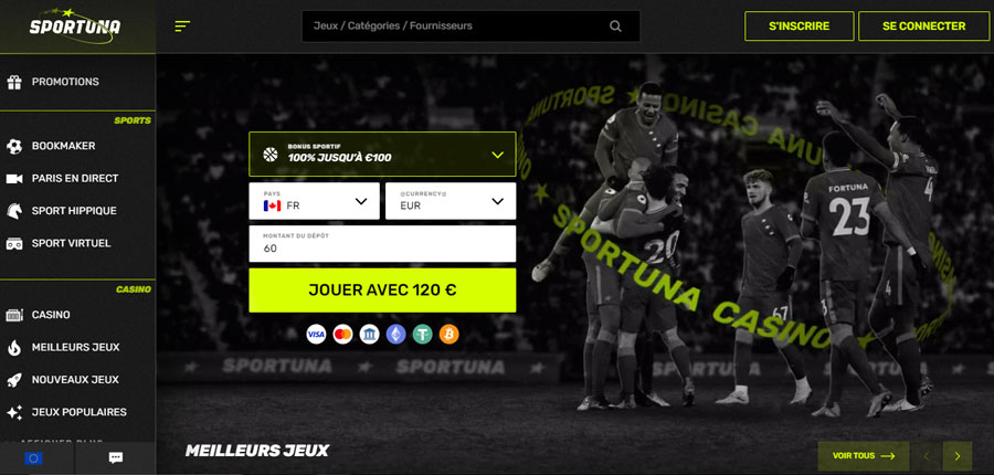 Capture d'écran de la page d'accueil de Sportuna